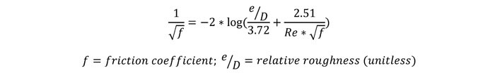 Colebrook friction factor equation