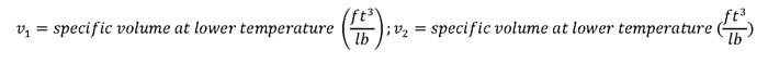 Specific volume difference for expansion tank equation